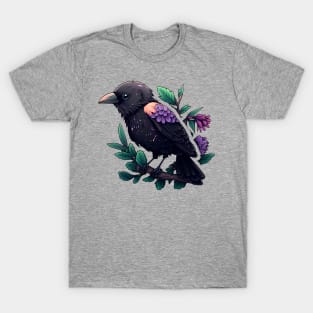 Beautiful colorful corvus with flowers and leaves T-Shirt